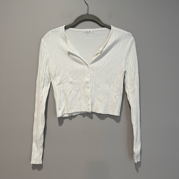 Garage White Ribbed Button-Up Cardigan - Picture 1 of 3